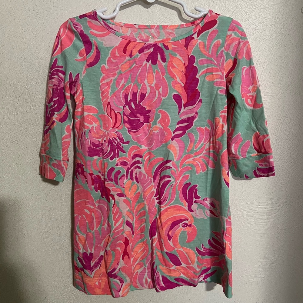 LILLY PULITZER Coastal Preppy Dress in Sophie Bird Print Orange Pink Girl Sz XS